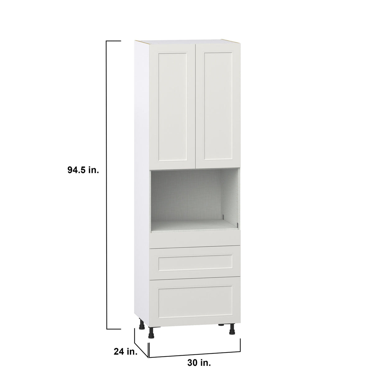 Hugo&Borg Belcourt 30-in W x 94.5-in H x 24-in D Gray Painted 3-Drawers Microwave Pantry Fully Assembled Cabinet (Recessed Panel Shaker Style)