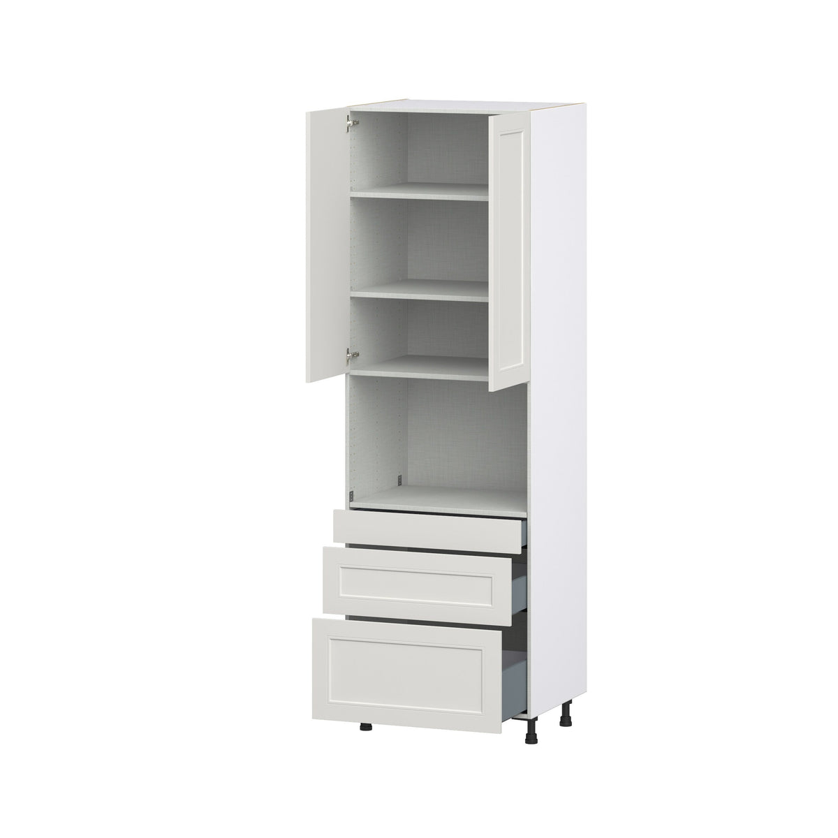 Hugo&Borg Belcourt 30-in W x 94.5-in H x 24-in D Gray Painted 3-Drawers Microwave Pantry Fully Assembled Cabinet (Recessed Panel Shaker Style)