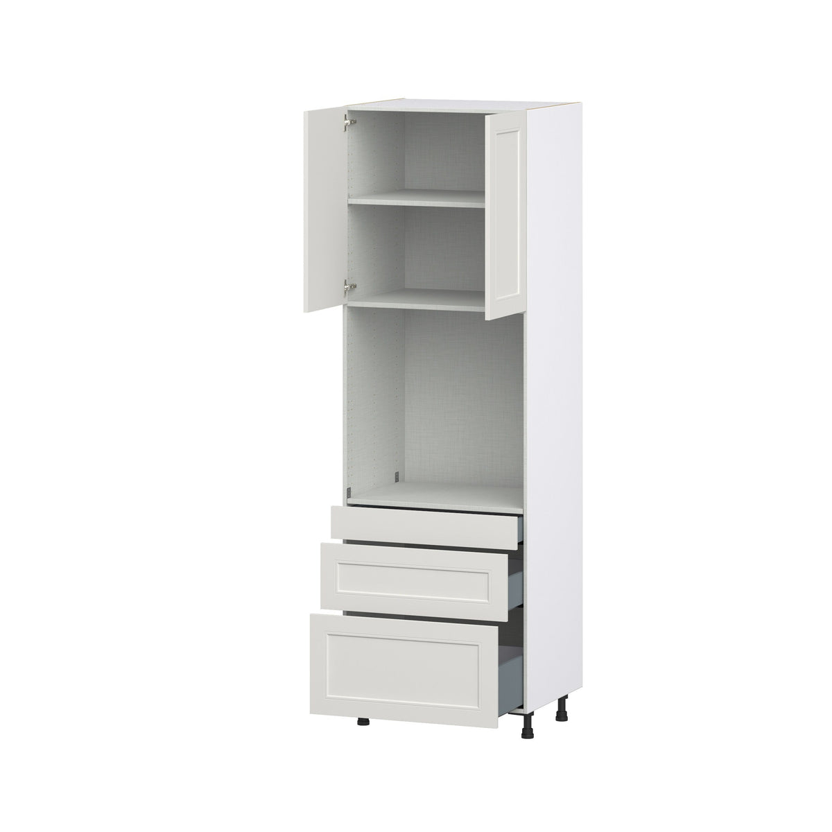 Hugo&Borg Belcourt 30-in W x 94.5-in H x 24-in D Gray Painted 3-Drawers Single Oven Pantry Fully Assembled Cabinet (Recessed Panel Shaker Style)