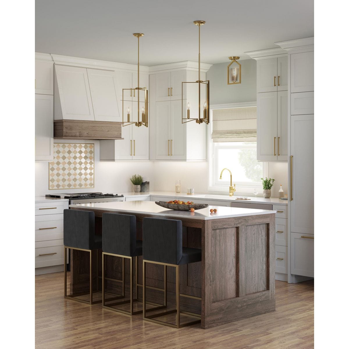 Progress Lighting Roxobel 3-Light Brushed Gold Modern/Contemporary Square Medium Hanging Pendant Light