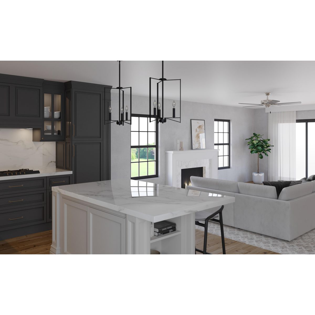 Progress Lighting Roxobel 3-Light Matte Black Modern/Contemporary Square Medium Hanging Pendant Light