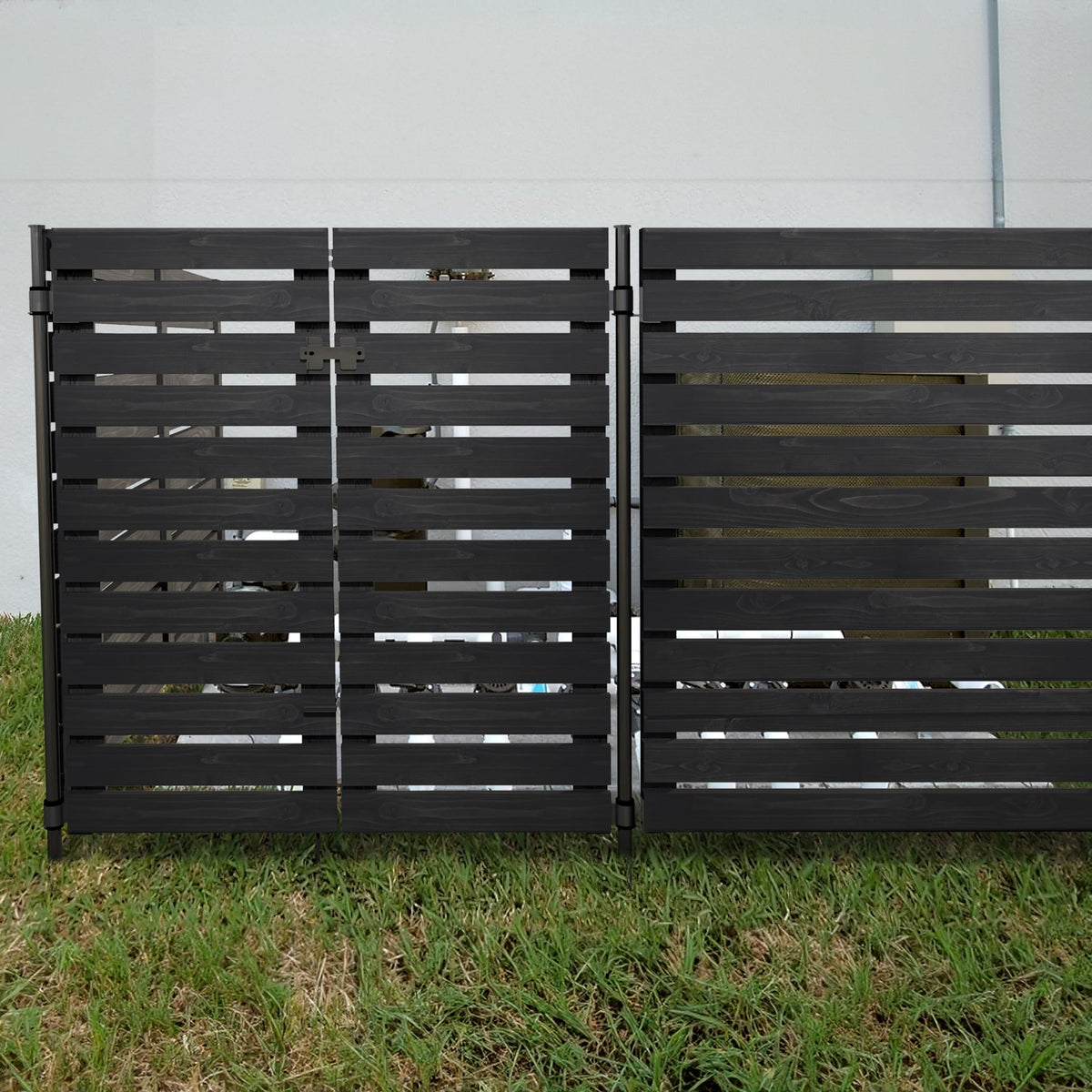 YARDLINK 3.8-ft x 3.5-ft Black Flat-top Board-on-board No Dig Decorative Wood Fence Gate