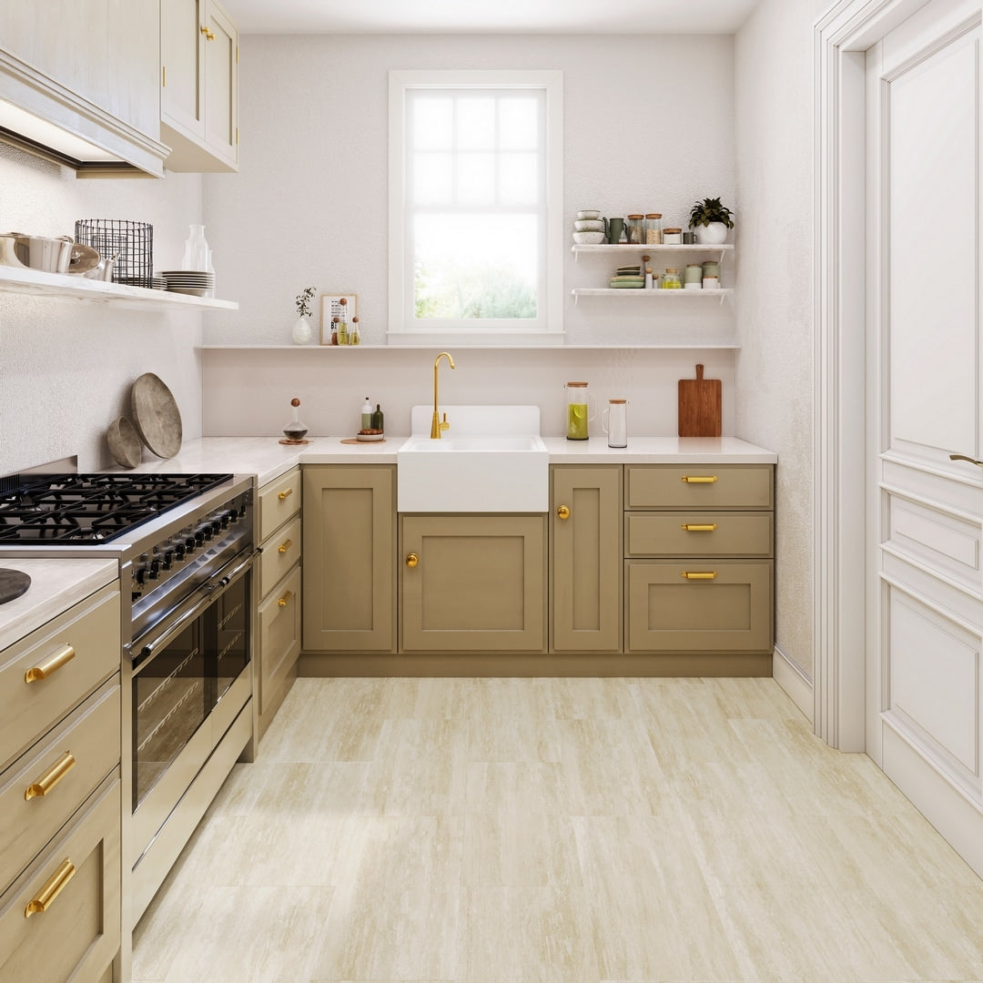 Lucida USA Cream Brown Stone Look 22-mil x 12-in W x 24-in L Waterproof Interlocking Luxury Vinyl Tile Flooring (16-sq ft/ Carton)