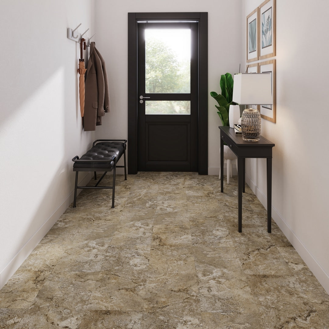 Lucida USA Travertine Brown Stone Look 22-mil x 12-in W x 24-in L Waterproof Interlocking Luxury Vinyl Tile Flooring (16-sq ft/ Carton)