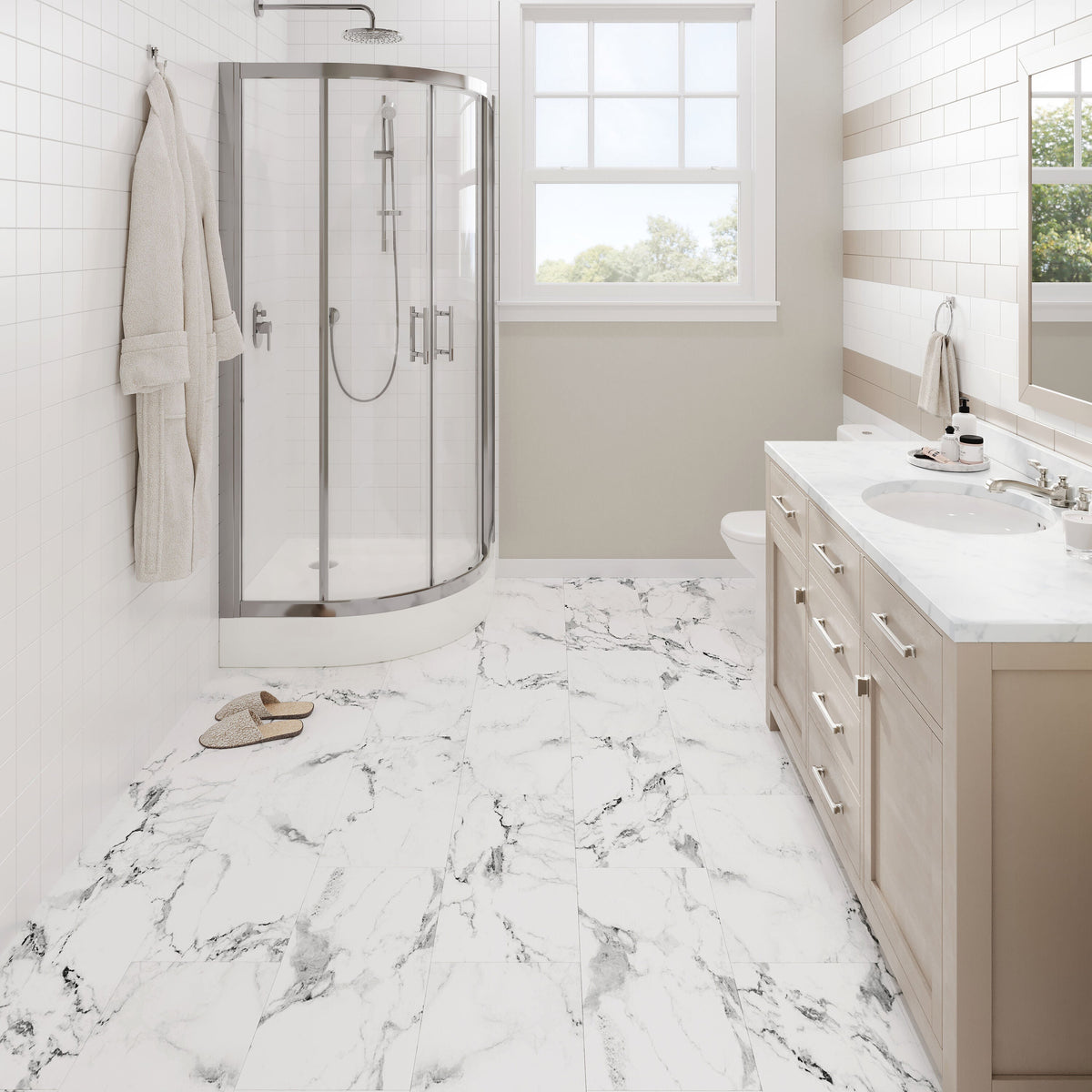Lucida USA Calacatta White Marble Look 22-mil x 12-in W x 24-in L Waterproof Interlocking Luxury Vinyl Tile Flooring (16-sq ft/ Carton)