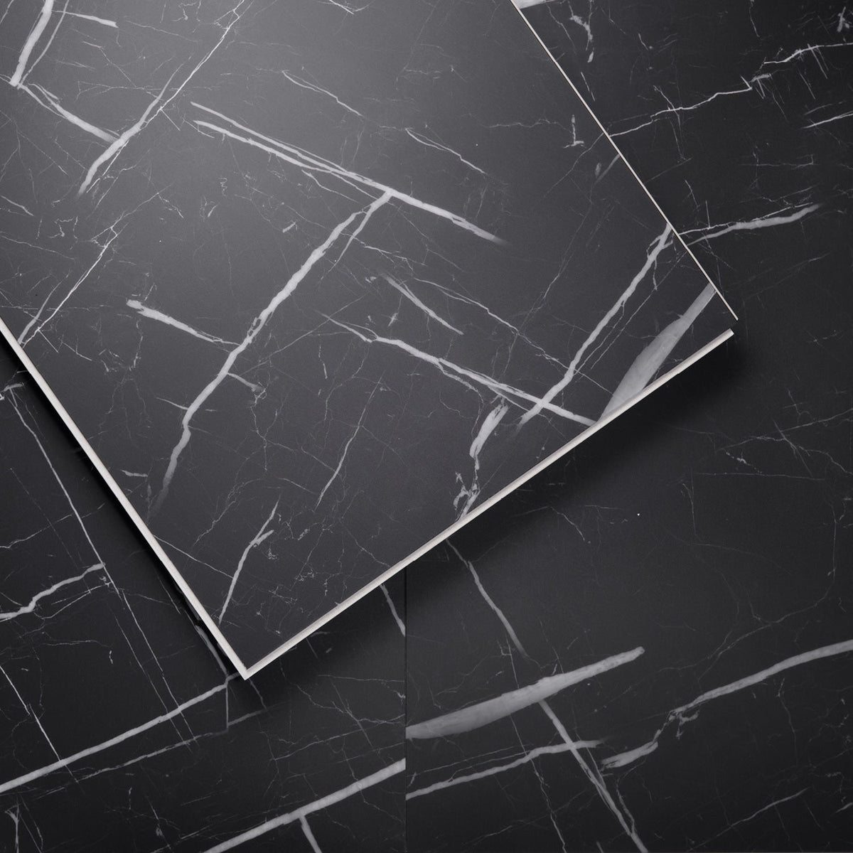 Lucida USA Nero Marquina Black Marble Look 22-mil x 12-in W x 24-in L Waterproof Interlocking Luxury Vinyl Tile Flooring (16-sq ft/ Carton)