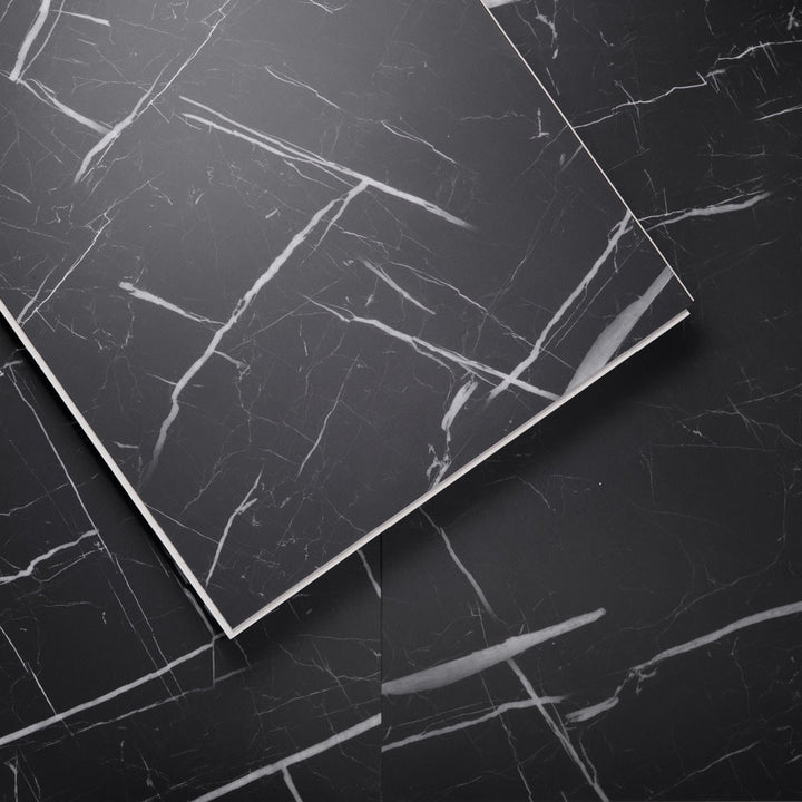 Lucida USA Nero Marquina Black Marble Look 22-mil x 12-in W x 24-in L Waterproof Interlocking Luxury Vinyl Tile Flooring (16-sq ft/ Carton)