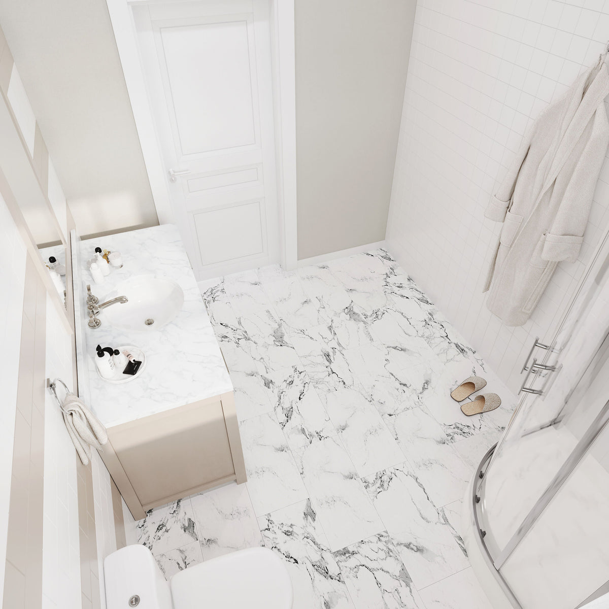 Lucida USA Calacatta White Marble Look 22-mil x 12-in W x 24-in L Waterproof Interlocking Luxury Vinyl Tile Flooring (16-sq ft/ Carton)