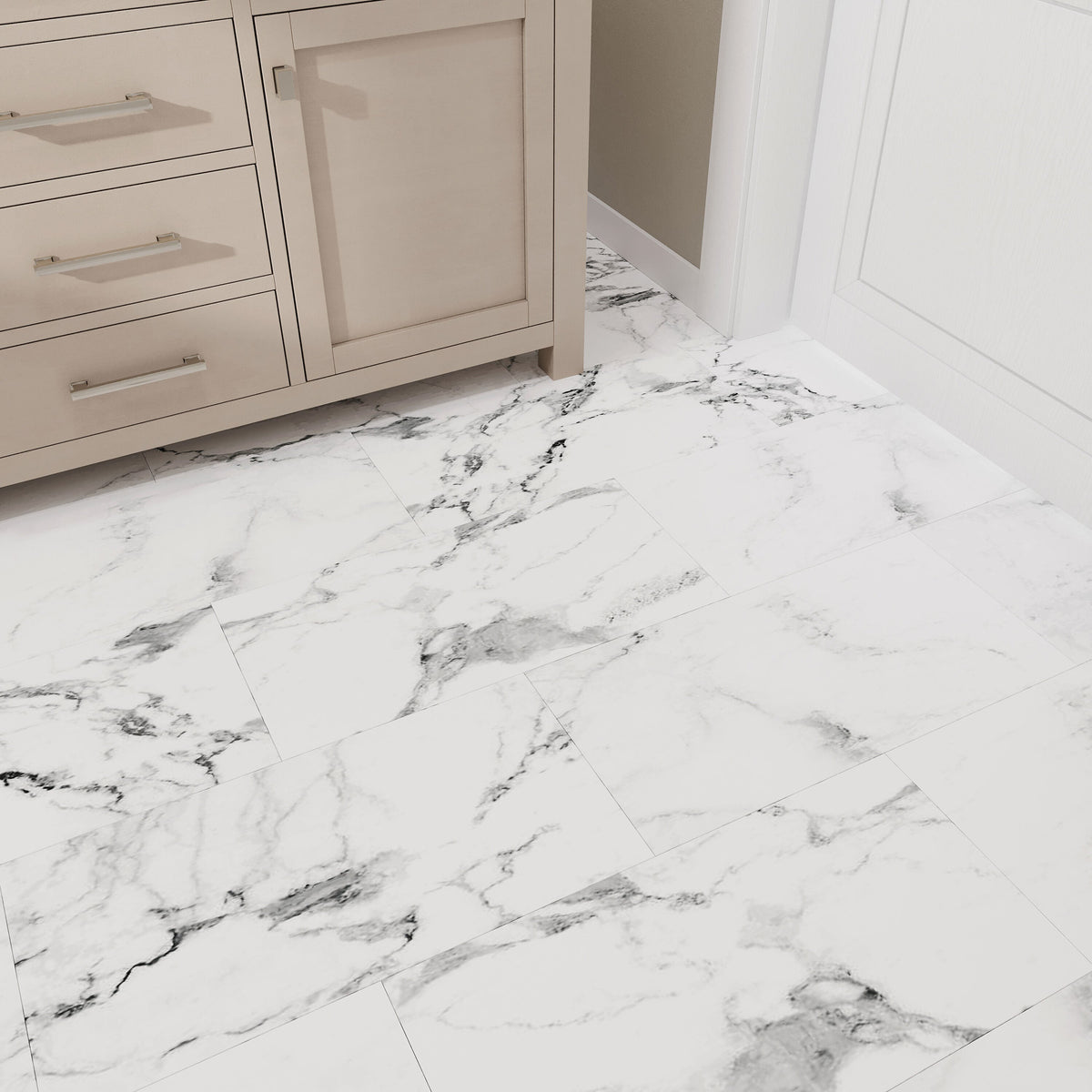 Lucida USA Calacatta White Marble Look 22-mil x 12-in W x 24-in L Waterproof Interlocking Luxury Vinyl Tile Flooring (16-sq ft/ Carton)