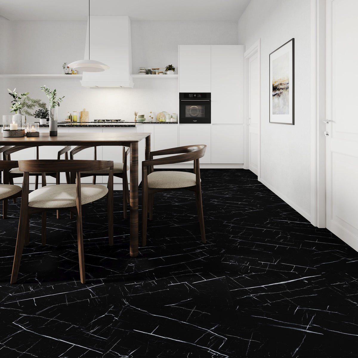 Lucida USA Nero Marquina Black Marble Look 22-mil x 12-in W x 24-in L Waterproof Interlocking Luxury Vinyl Tile Flooring (16-sq ft/ Carton)