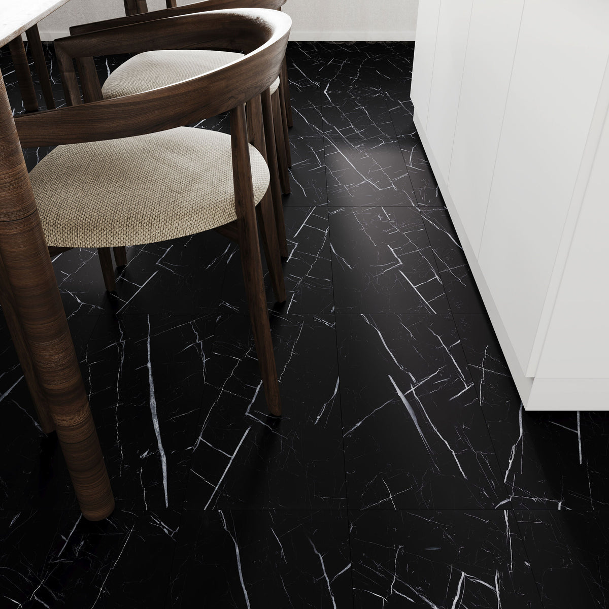 Lucida USA Nero Marquina Black Marble Look 22-mil x 12-in W x 24-in L Waterproof Interlocking Luxury Vinyl Tile Flooring (16-sq ft/ Carton)