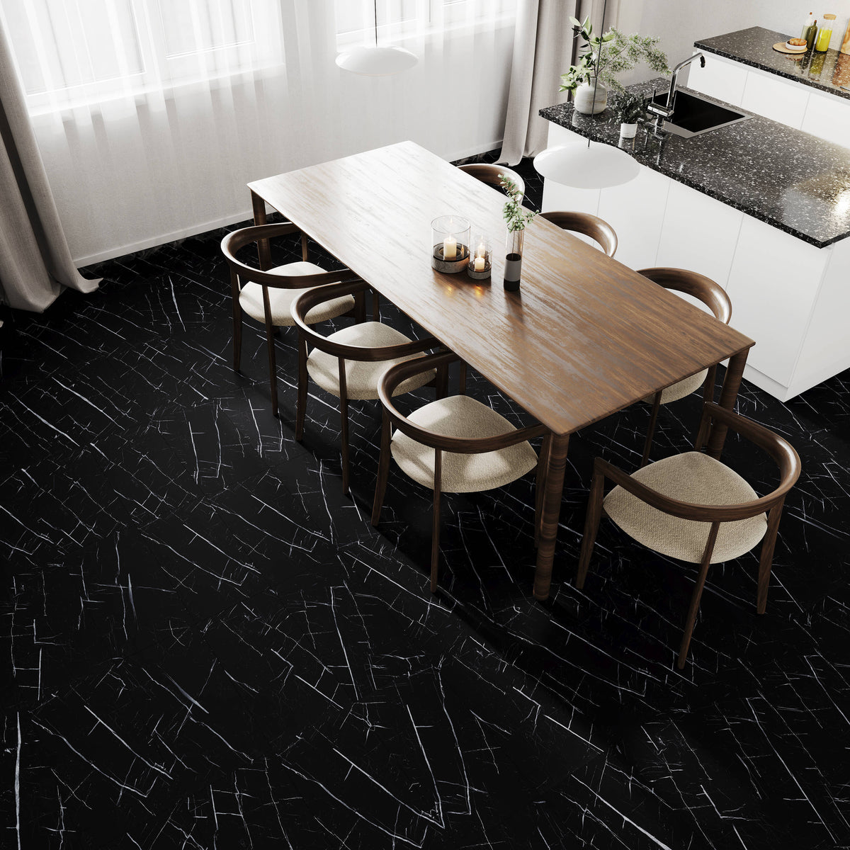 Lucida USA Nero Marquina Black Marble Look 22-mil x 12-in W x 24-in L Waterproof Interlocking Luxury Vinyl Tile Flooring (16-sq ft/ Carton)