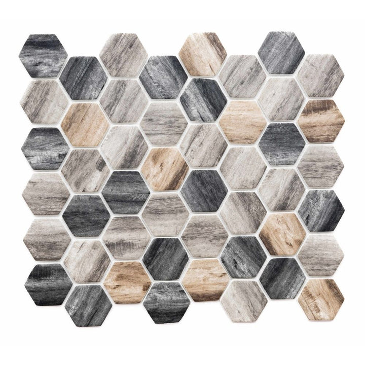 The Tile Life Honeycomb Greige 2-in x 2-in Matte Glass Wood look Hexagon Mosaic Wall Tile product image