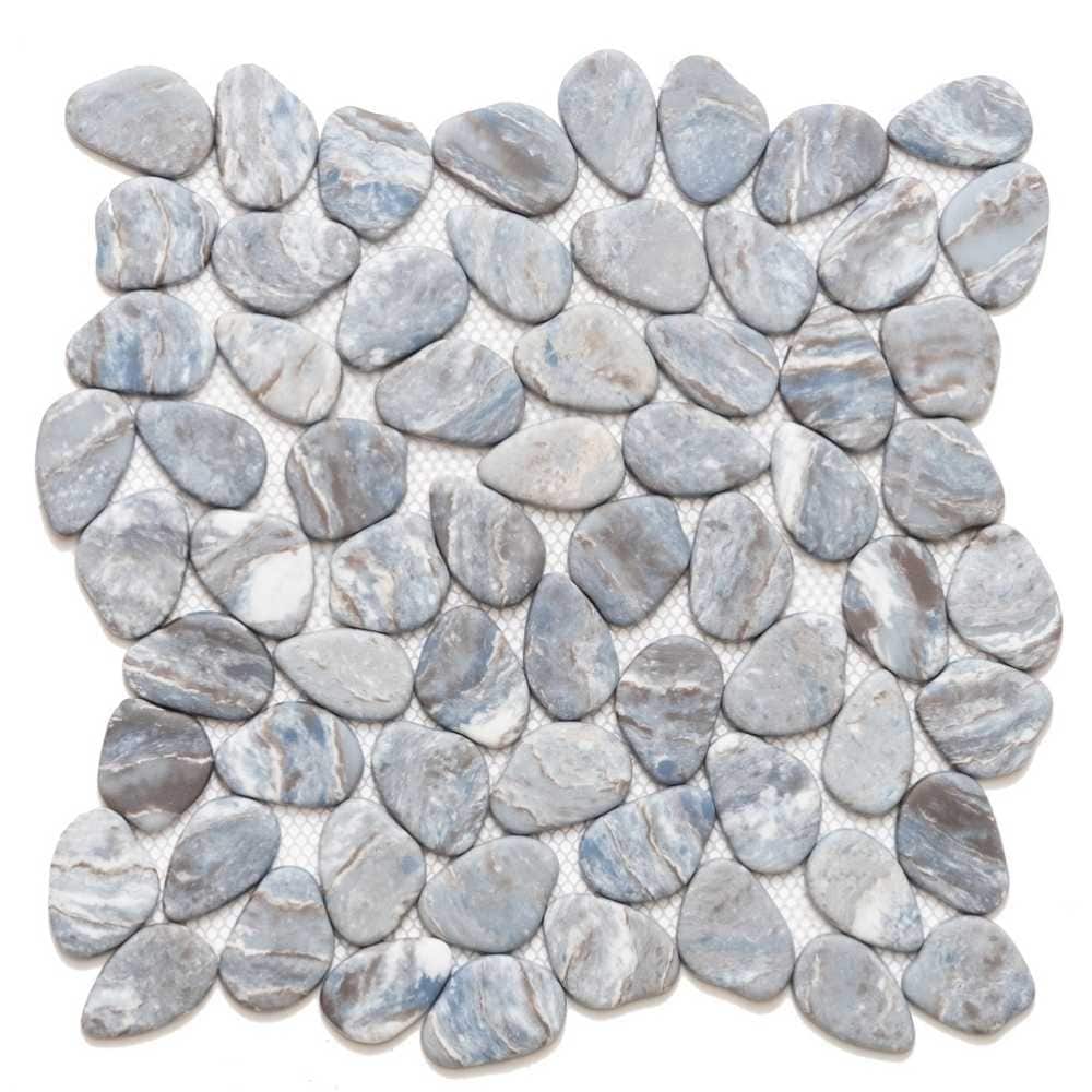 The Tile Life Recycled Cenote Ocean 13-in x 13-in Matte Glass Pebble Mosaic Floor and Wall Tile product image