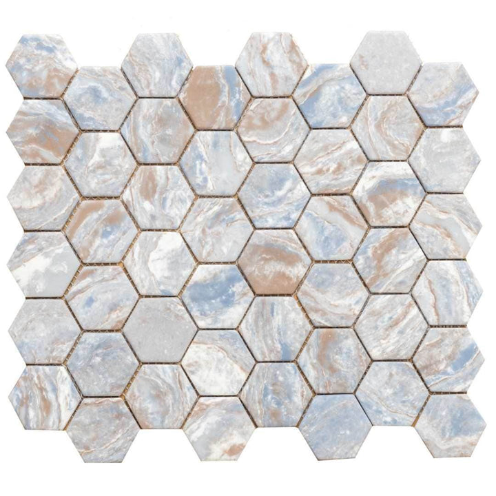 The Tile Life Honeycomb Ocean 2-in x 2-in Matte Glass Wood look Hexagon Mosaic Wall Tile product image