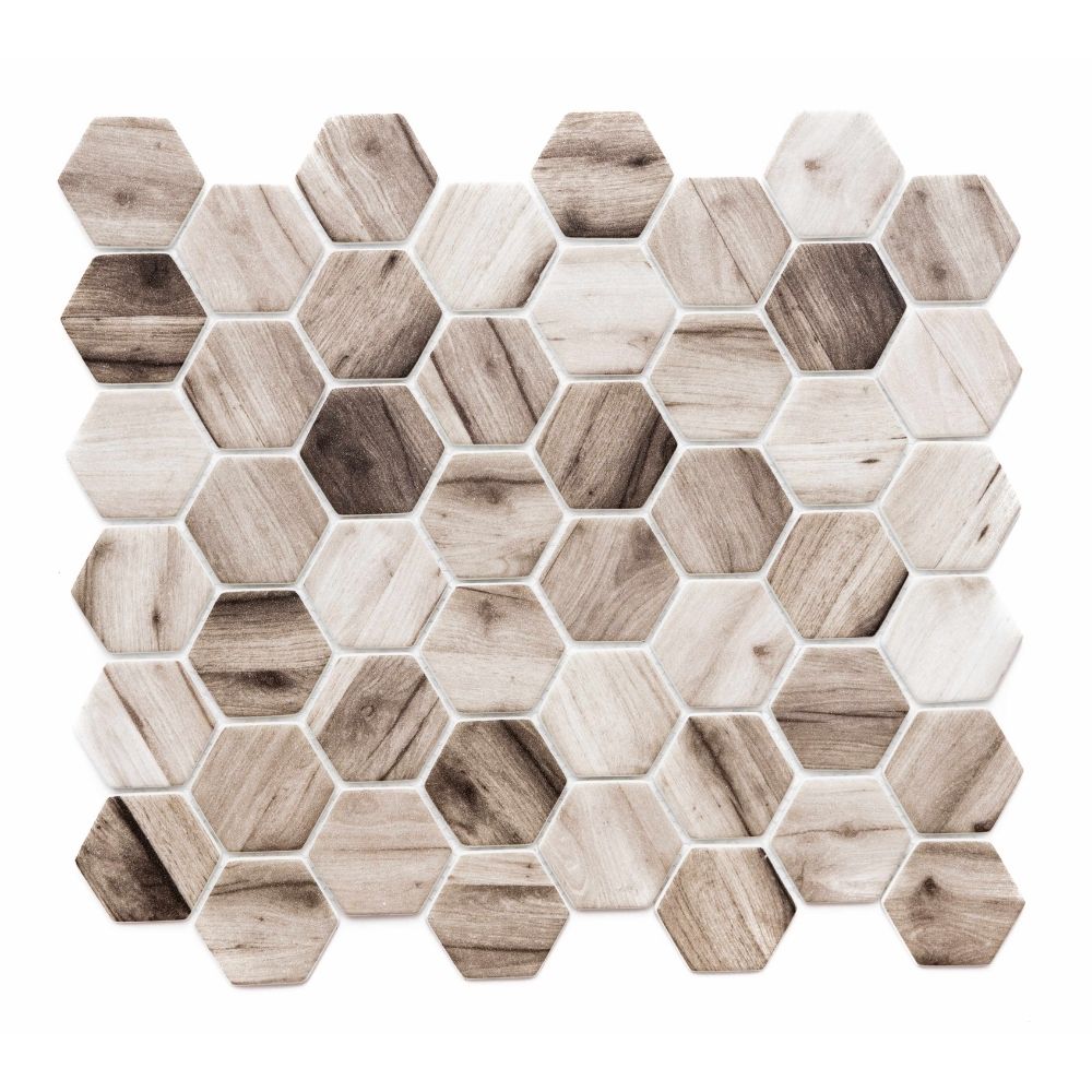 The Tile Life Honeycomb Beige 2-in x 2-in Matte Glass Wood look Hexagon Mosaic Wall Tile product image