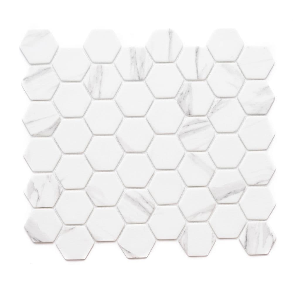 The Tile Life Honeycomb Carrara 2-in x 2-in Matte Glass Wood look Hexagon Mosaic Wall Tile product image