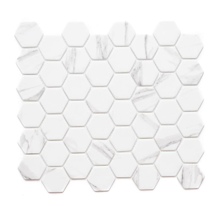 The Tile Life Honeycomb Carrara 2-in x 2-in Matte Glass Wood look Hexagon Mosaic Wall Tile product image
