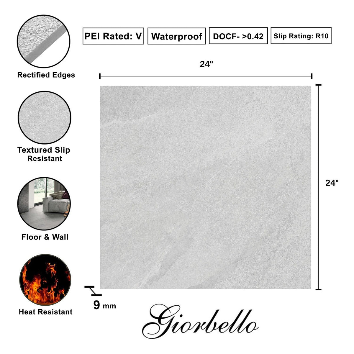 Giorbello Hurricane Silver 24-in x 24-in Glazed Porcelain Stone Look Floor and Wall Tile (12-sq. ft/ Carton)