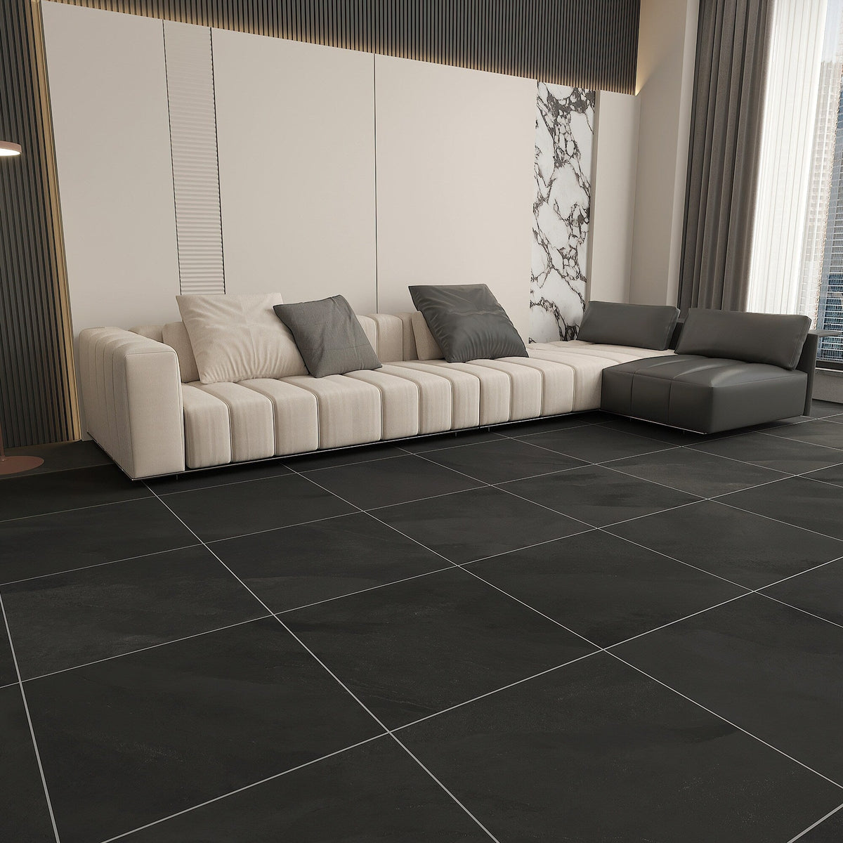 Giorbello (Sample) Black 6-in x 6-in Matte Porcelain Stone Look Floor and Wall Tile