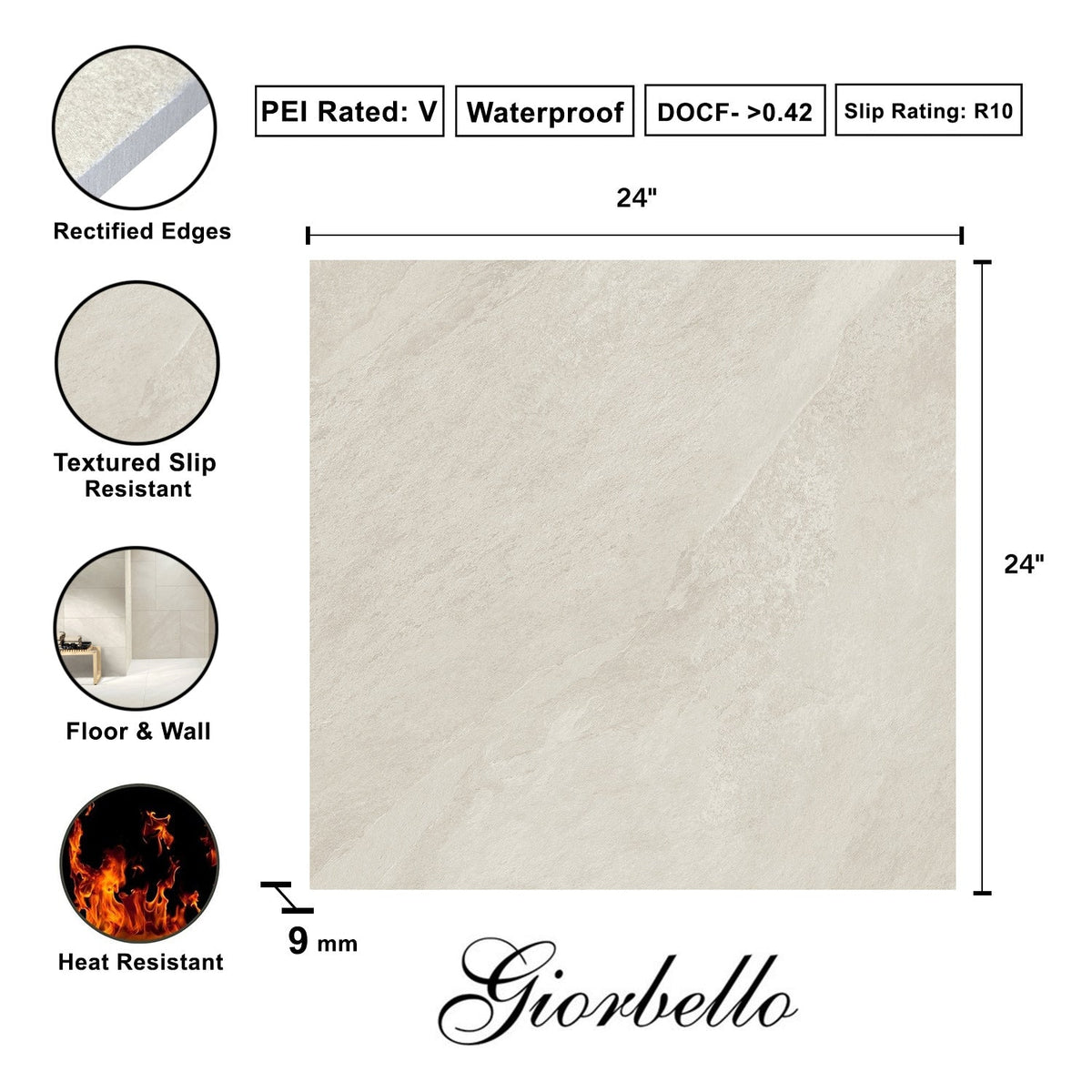 Giorbello Hurricane Gray 24-in x 24-in Glazed Porcelain Stone Look Floor and Wall Tile (12-sq. ft/ Carton)