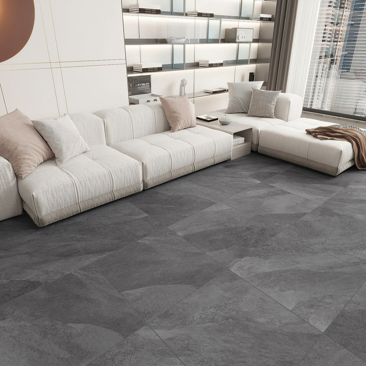 Giorbello (Sample) Coal 6-in x 6-in Matte Porcelain Stone Look Floor and Wall Tile