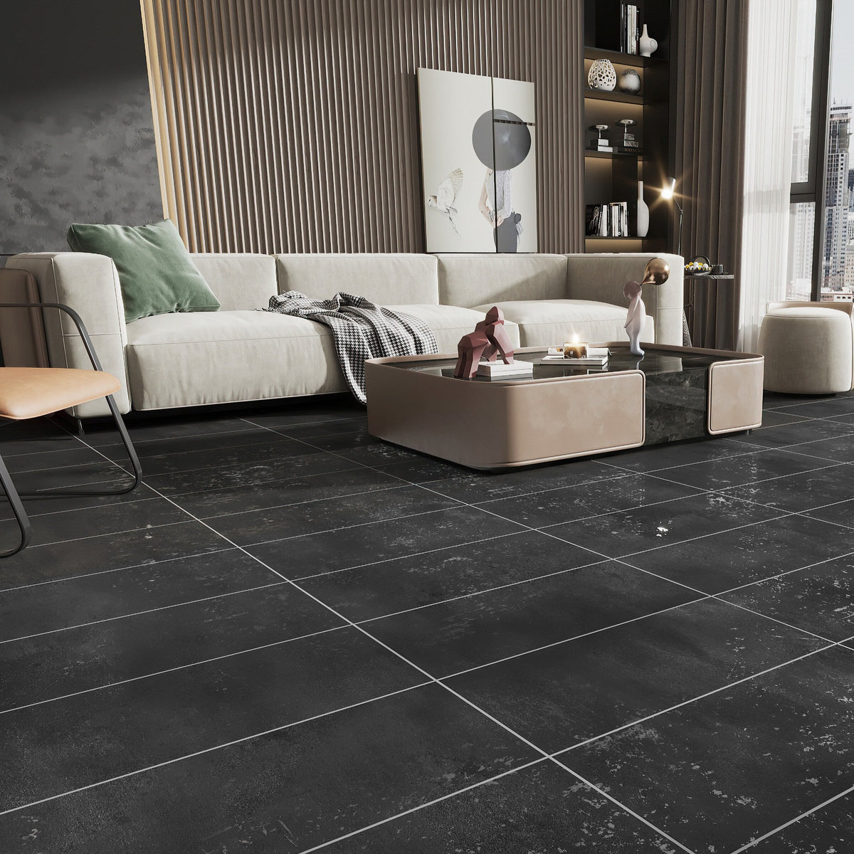 Giorbello Carved Moon Black 12-in x 24-in Glazed Porcelain Floor and Wall Tile (10-sq. ft/ Carton)