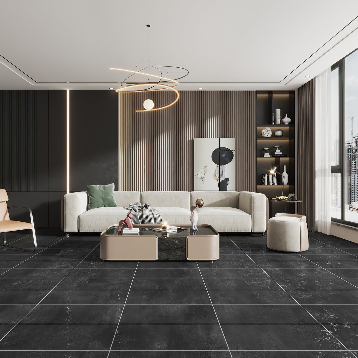 Giorbello Carved Moon Black 12-in x 24-in Glazed Porcelain Floor and Wall Tile (10-sq. ft/ Carton)