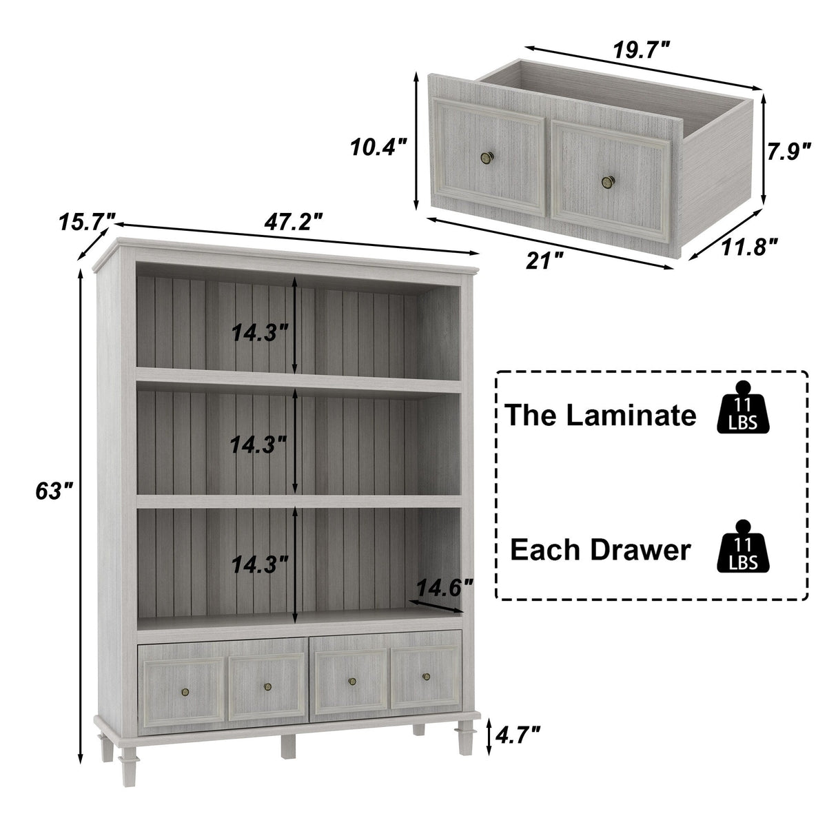 FUFU&GAGA Rustic Gray Kitchen Pantry Cabinet with 3 Shelves and 4 Drawers - Country/Cottage Style