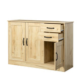 SINOFURN Oak Buffet Sideboard with 3 Doors and 2 Drawers, Rustic Style, Easy Assembly, Multi-Purpose Storage Cabinet