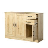 SINOFURN Oak Buffet Sideboard with 3 Doors and 2 Drawers, Rustic Style, Easy Assembly, Multi-Purpose Storage Cabinet