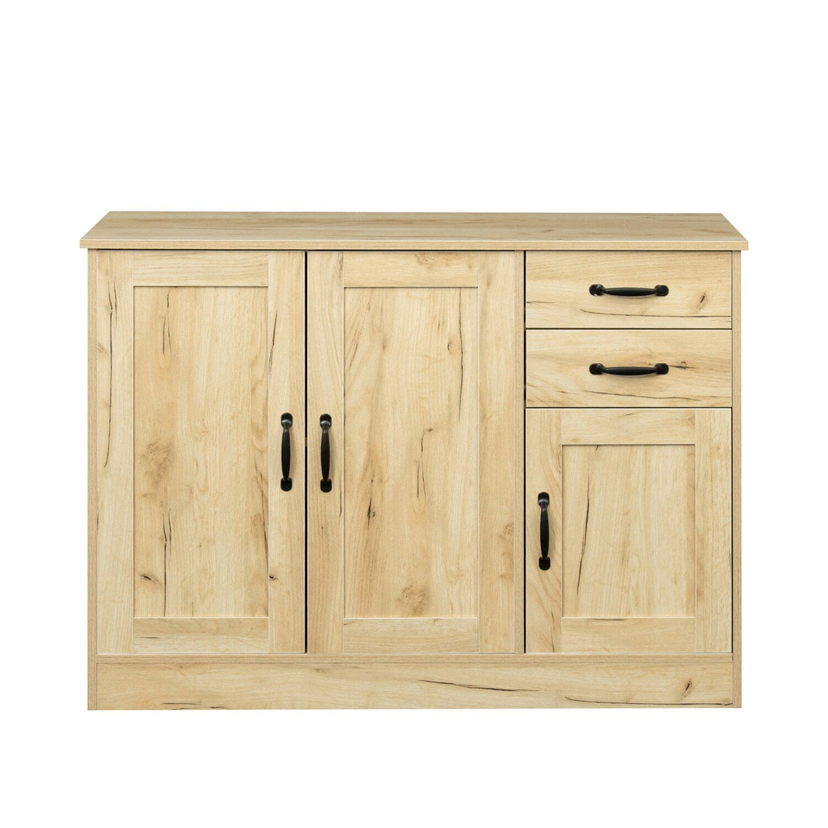 SINOFURN Oak Buffet Sideboard with 3 Doors and 2 Drawers, Rustic Style, Easy Assembly, Multi-Purpose Storage Cabinet
