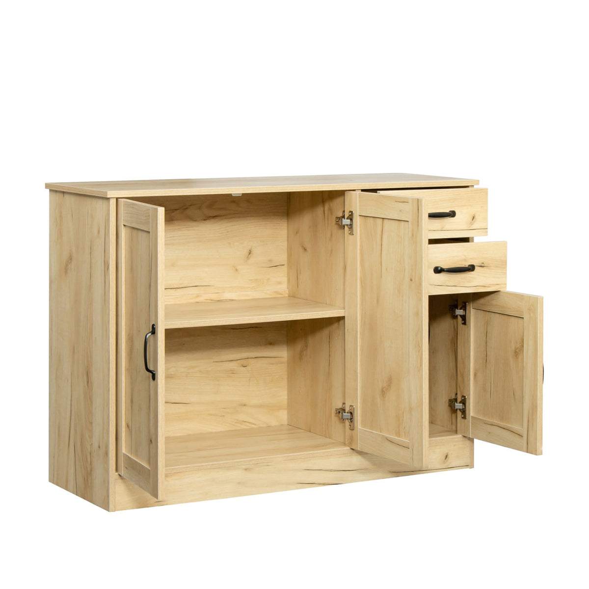 SINOFURN Oak Buffet Sideboard with 3 Doors and 2 Drawers, Rustic Style, Easy Assembly, Multi-Purpose Storage Cabinet