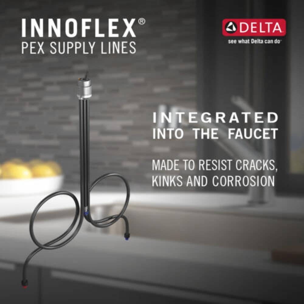 Delta Kessler Stainless 1-Handle Deck-Mount Pull-Out Kitchen Faucet with Soap Dispenser and Deck Plate