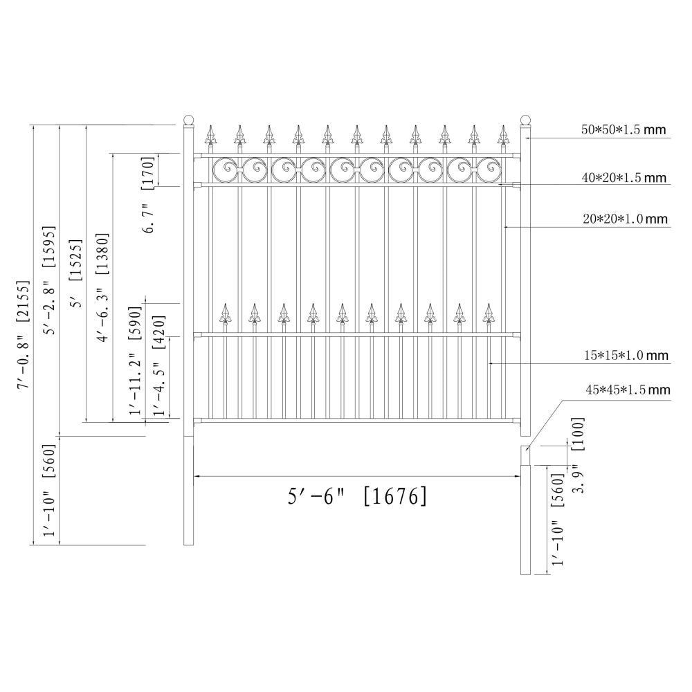ALEKO Fence Panels 7-ft H x 6-ft W Black Steel Spaced Picket Arched-top Security Fence Panel