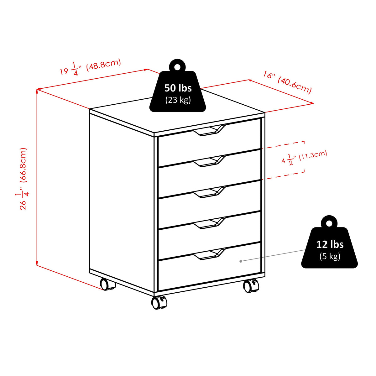 Winsome Wood Halifax Black 5-Drawer 19.21-in File Cabinet