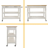 Miki Shinly White Mdf Base with Wood Top Rolling Kitchen Island (17-in x 35-in x 45-in)