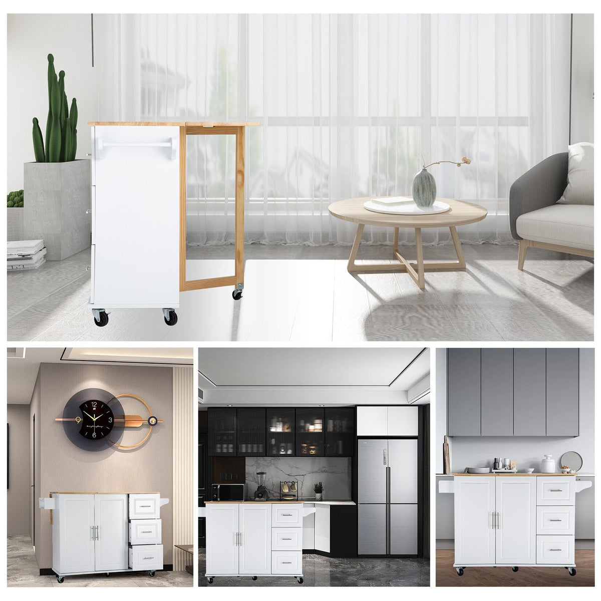 Miki Shinly White Mdf Base with Mdf Top Rolling Kitchen Island (17-in x 53.93-in x 36.22-in)