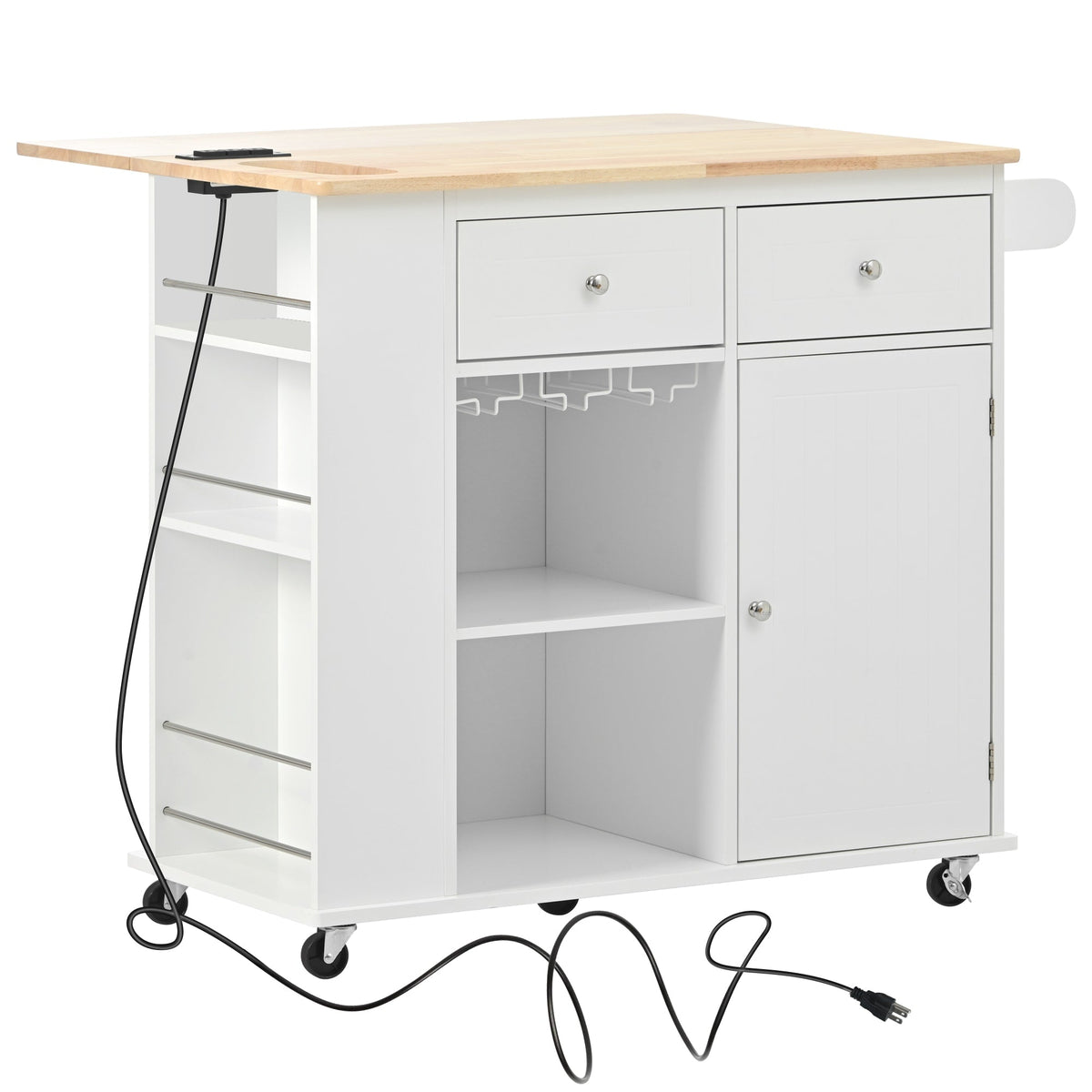 Miki Shinly White Mdf Base with Mdf Top Rolling Kitchen Island (18.1-in x 50.8-in x 36.2-in)