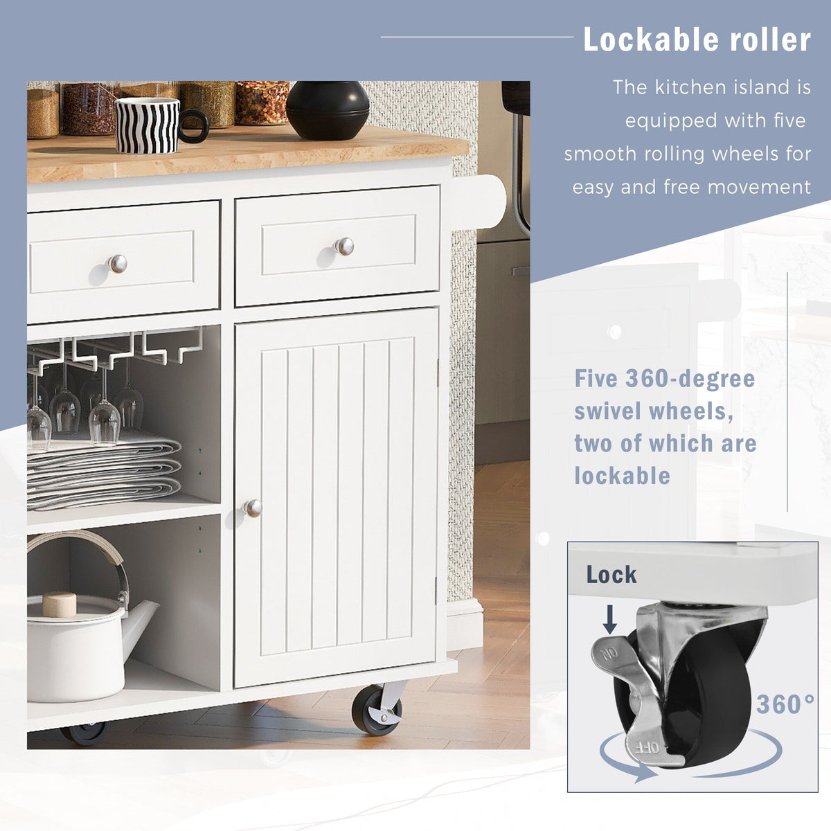 Miki Shinly White Mdf Base with Mdf Top Rolling Kitchen Island (18.1-in x 50.8-in x 36.2-in)