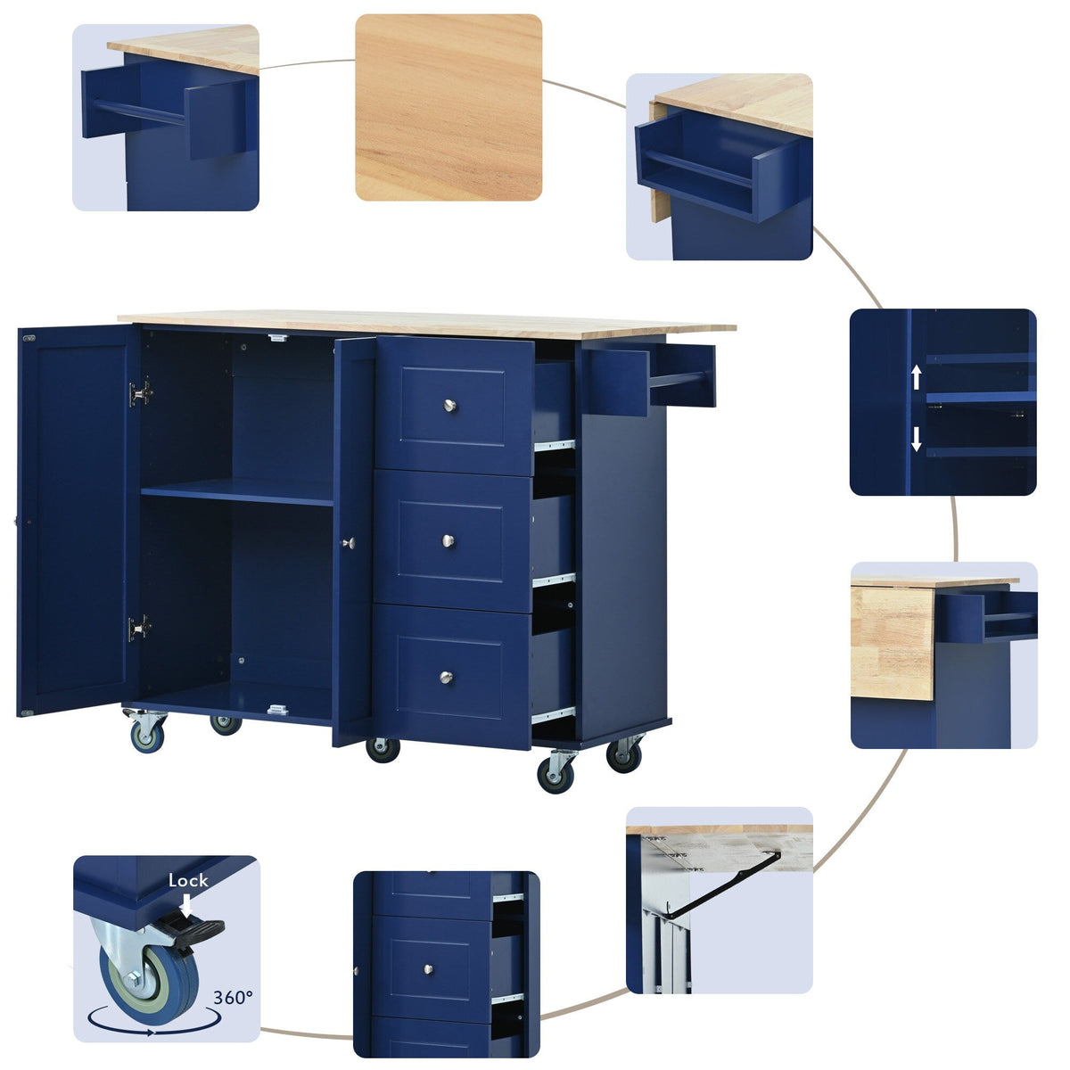 Miki Shinly Blue Mdf Base with Mdf Top Rolling Kitchen Island (18.1-in x 50.8-in x 36.2-in)
