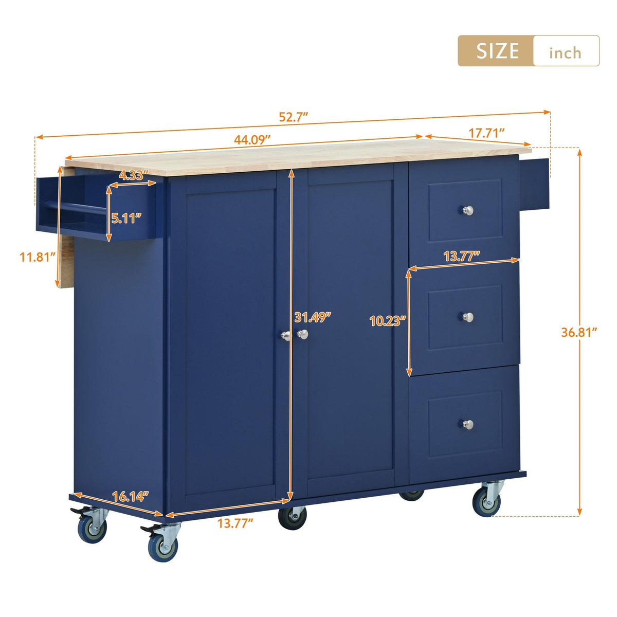 Miki Shinly Blue Mdf Base with Mdf Top Rolling Kitchen Island (18.1-in x 50.8-in x 36.2-in)