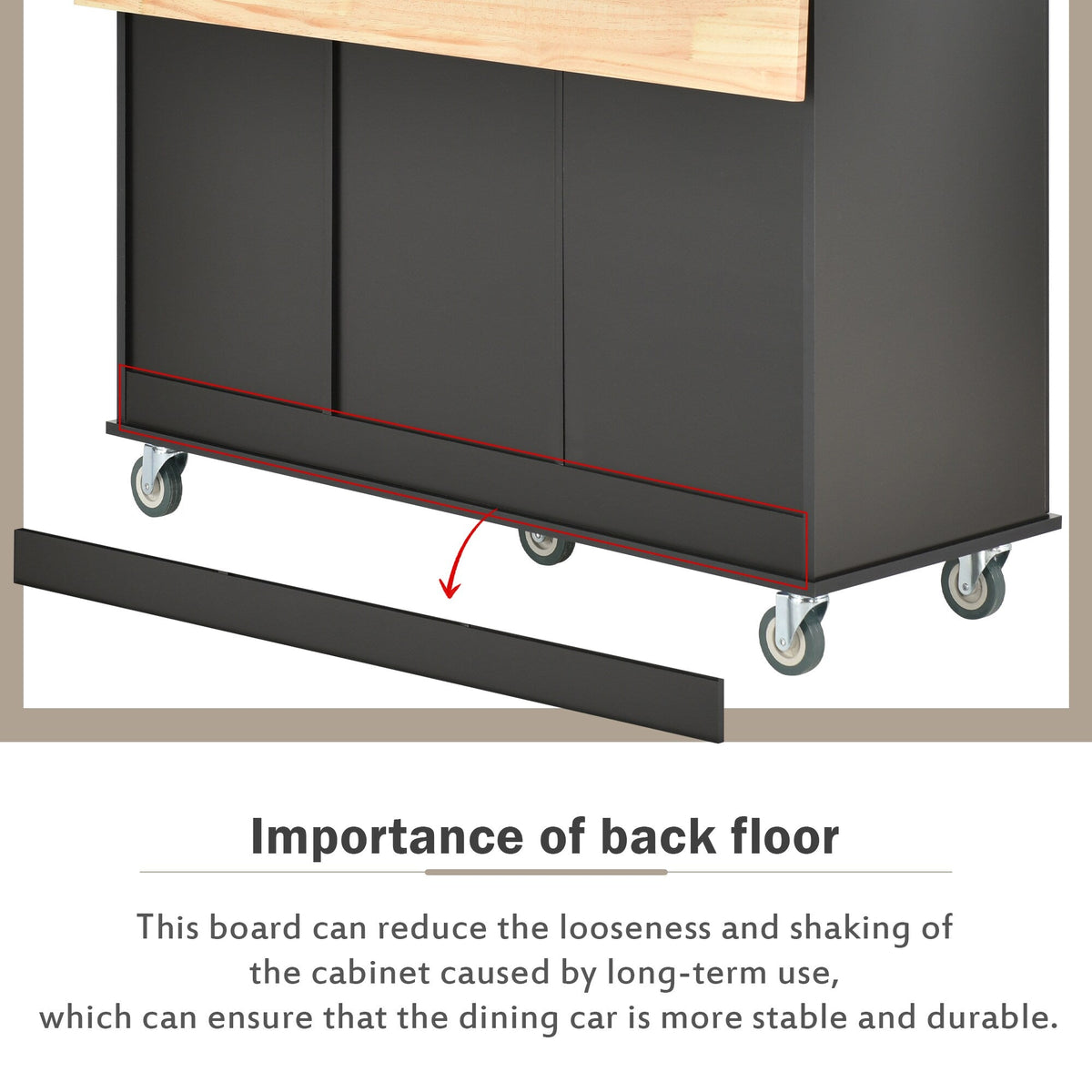 Miki Shinly Black Mdf Base with Mdf Top Rolling Kitchen Island (29.5-in x 52.76-in x 36.81-in)