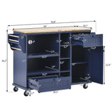 Miki Shinly Blue Mdf Base with Mdf Top Rolling Kitchen Island (29.5-in x 52.76-in x 36.81-in)