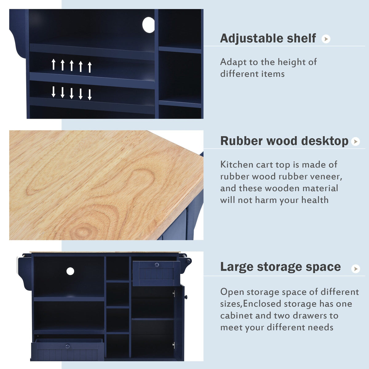 Miki Shinly Blue Mdf Base with Mdf Top Rolling Kitchen Island (29.5-in x 52.76-in x 36.81-in)
