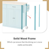Miki Shinly Blue Mdf Base with Mdf Wood Top Rolling Kitchen Island (18.5-in x 54.33-in x 36.22-in)