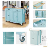 Miki Shinly Blue Mdf Base with Mdf Wood Top Rolling Kitchen Island (18.5-in x 54.33-in x 36.22-in)