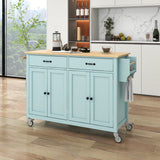 Miki Shinly Blue Mdf Base with Mdf Wood Top Rolling Kitchen Island (18.5-in x 54.33-in x 36.22-in)
