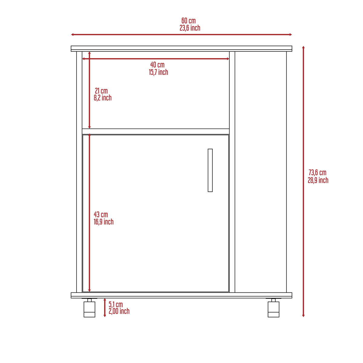 Miki Shinly White Mdf Base with Mdf Top Rolling Kitchen Island (15.7-in x 33.86-in x 23.6-in)