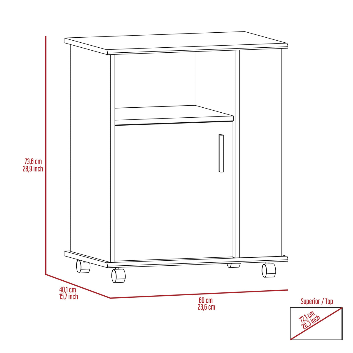 Miki Shinly White Mdf Base with Mdf Top Rolling Kitchen Island (15.7-in x 33.86-in x 23.6-in)